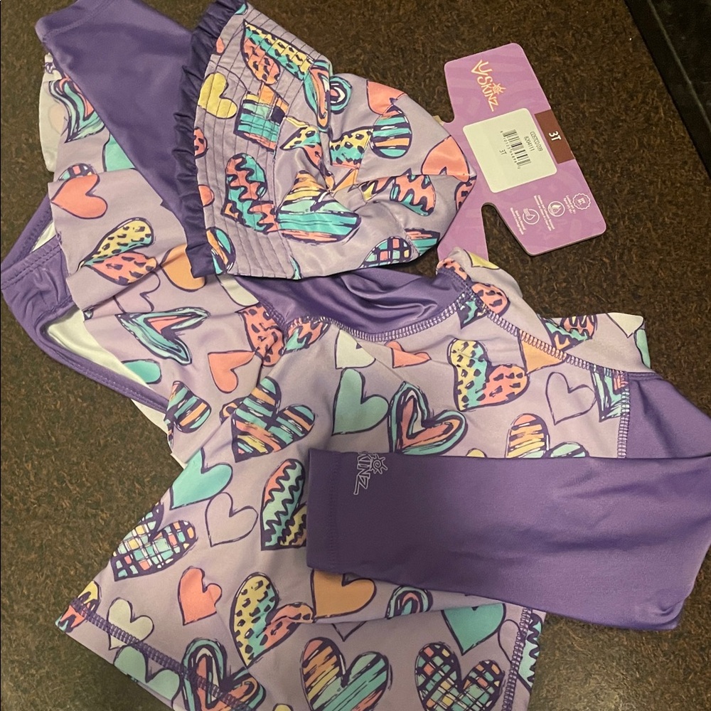 Purple Heart Patterned Swimsuit Set 3T